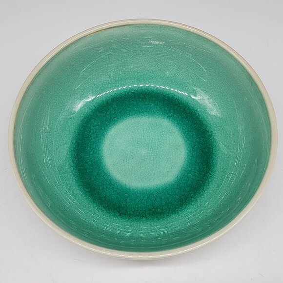 Roscher Stoneware Bowl 7" Green & White Crackle Glaze Dishwasher & Microwave Saf - Picture 2 of 9